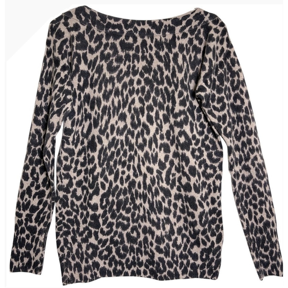 White + Warren Sweater Women S Gray Leopard Print 100% Cashmere Boat Neck